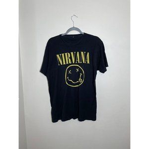 Classic Nirvana Smiley Face Black Short Sleeved T Shirt